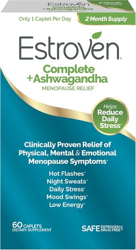 [BRSRMGQKOV7RQA35] Estroven Complete + Ashwagandha Multi-Simptom Menopause Dopolnilo za ženske - 60 Ct. - Klinično dokazano sestavine Zagotavlja Menopause Relief & nočno potenje + Hot Flash Relief* - Brez zdravil in ne-GMO