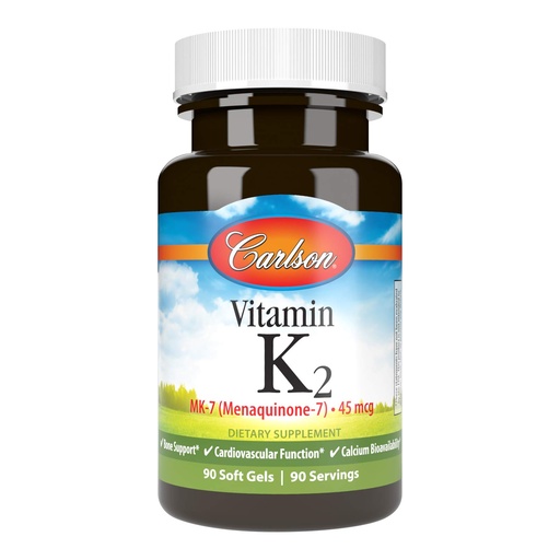 [BRSWECQ2BB7AMDIU] Carlson - Vitamin K2 MK-7 (Menaquinone), 45 mcg, Bone Support, Calcium Bioavailability, K2 Vitamin, Vitamin K-2, 90 Softgels