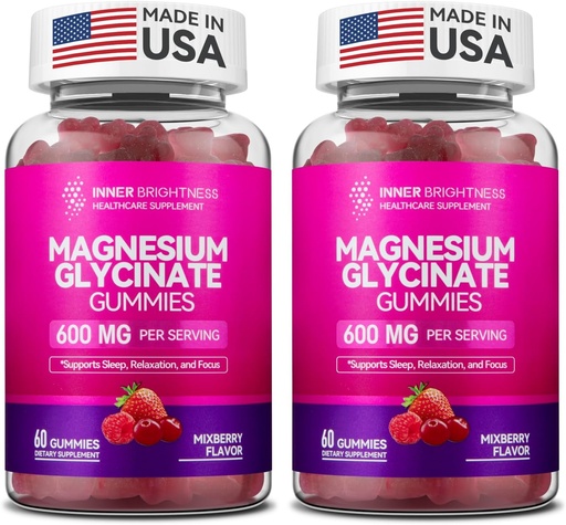 [BRSRAHD4CIMBQGY3] Magnesium Glycinate Gummi 600mg, Non-GMO, Glutenfrei, Magnesiumgummis für Erwachsene, Schlaf, Entspannung & Fokus, Mischbeere, 120 Count