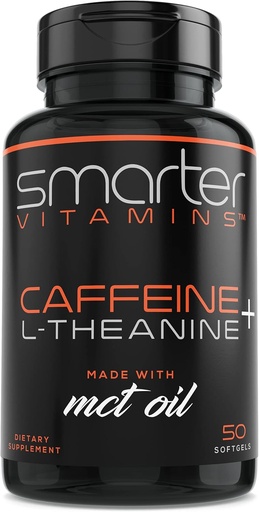 [BRSWGFAZO4BAO2T7] SmarterVitamins 200mg Caffeine Pills - MCT Oil from 100% Coconuts + 100mg L-Theanine, Energy and Focus, Extended Release Capsule, 50 Liquid Softgels