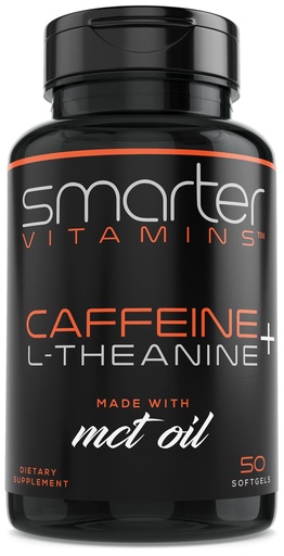 [BRSWGFAZO4BAO2T7] SmarterVitamins 200mg Caffeine Pills - MCT Oil from 100% Coconuts + 100mg L-Theanine, Energy and Focus, Extended Release Capsule, 50 Liquid Softgels