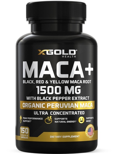 [BRSWGFT6BMDRY3DV] X Gold Health Organic Maca Root Capsules 1500mg - Peruvian Black, Red & Yellow Maca - Energy, Stamina, Libido & Hormone Balance Support for Men & Women - Vegan, Non-GMO - 150 Veggie Capsules