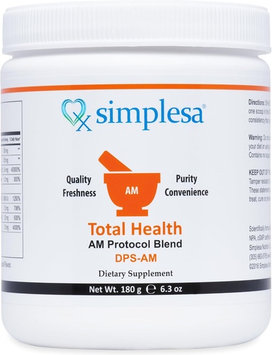 [BRSWYZQTOYAQ4GT6] Simplesa Total Health AM Nutrition Powder Blend, Vitamin Blend, Dietary Supplement for Increased Energy, Supports Brain Health, 180g Powder Supplement