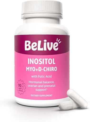 [BRSWYZQNOQCAGALG] BeLive Myo-Inositol & D- Chiro Inositol капсули - 90Ct I Inositol Допълнение с фолиева киселина добавки за жена, Optimal 40:1 съотношение (1)