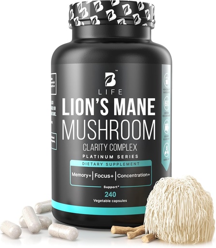 [BRSWYGQZOV6B62T4] Capsules de champignons de la Mane Lion – Mémoire, Focus & Clarity – Supplément Cerveau Nootropique avec Ashwagandha, Thiamin (B1), Magnésium L-Thréonate – Soutien cognitif et cérébral pour l'énergie mentale, 240 capsules
