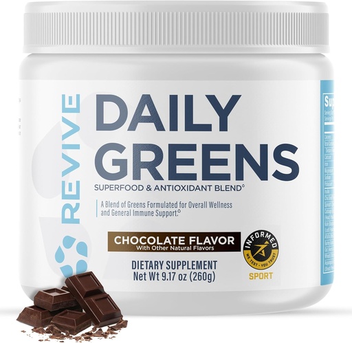 [BRSWYHY7OUDRGFD2] Revive MD Daily Green Powder Superfood (Chocolate) - Supergreens Powder to Support Energy Levels - Green Juice That Improves Fiber Intake - Vegetable Supports Digestion and Gut Health