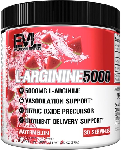 [BRSRAZLQA4HBYE3P] Evlution Nutrition Nitric Oxide Booster L-Arginine Supplement - High Potency Nitric Oxide Supplement with 5000mg of L Arginine for Enhanced Pumps Energy Muscle Growth and Vascularity NO Booster