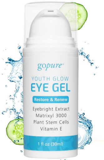 [BRSWGGQEBUMR4YAZ] goPure Youth Glow Eye Gel - Anti-Aging Eye Cream that Soothes and Hydrates, Made with Matrixyl 3000 and Hyaluronic Acid for Improve the Look of Puffiness, Dark Circles, and Under Eye Bags - 1 fl oz