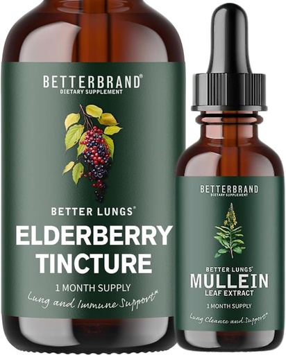 [BRSRAZL2CJ5RSGYZ] BetterLungs Mullein Leaf Extract and Elderberry Tincture Bundle - Lung Health Support
