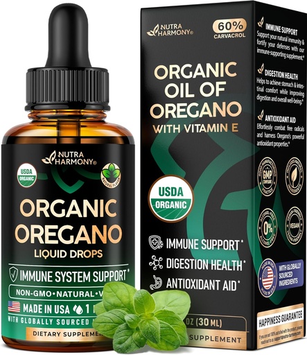 [BRSROHDQCENWYDIV] USDA Organic Oil of Oregano - Liquid Drops with Vitamin E - Made in USA - Supplement for Immune Support, Digestion Health & Antioxidant - Non-GMO, Natural, Vegan - As Pills, Capsules, Softgels 1 fl oz