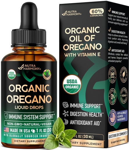 [BRSROHDQCENWYDIV] USDA Organic Oil of Oregano - Liquid Drops with Vitamin E - Supplement for Immune Support, Digestion Health & Antioxidant - GMO Free, Vegan & Natural - As Pills, Capsules, Softgels - 1 fl oz