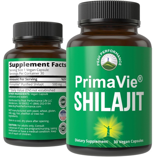 [BRSRMY3QOENRSHIV] PrimaVie Purified Shilajit Capsules Made with Pure Shilajit Powder. Clinically Tested Natural Supplement with 40+ Trace Minerals, Fulvic Acid. Tablets Support Mitochondria + Brain Function