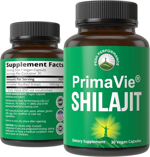 [BRSRMY3QOENRSHIV] PrimaVie purified Shilajit Capsules en poudre pure Shilajit. Supplément naturel testé cliniquement avec 40 minéraux traces, acide fulvic. Comprimés Soutien Mitochondria + Fonction cérébrale