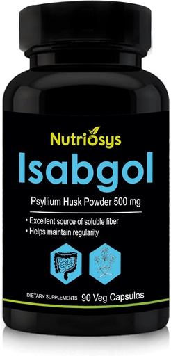 [BRSWGFA5B57RO23D] Isabgol Psyllium Husk 500 mg Supplement, Mükemmel Plastik Fiber Kaynağı, 90 Veg Capsules
