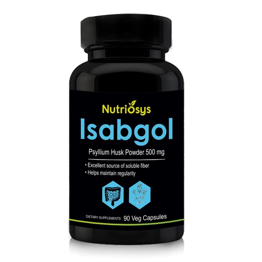 [BRSWGFA5B57RO23D] Nutriosys Isabgol 500mg Supplement | Supports Digestive Health | Helps Manage Glucose Levels | Natural Soluble Fiber | From Psyllium Husk | 90 Veg Capsules