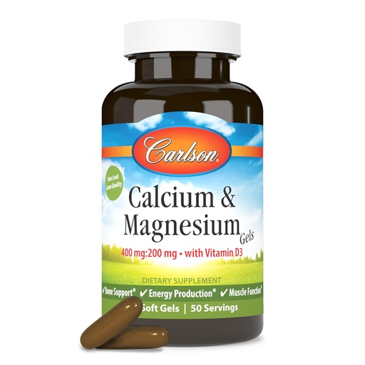 [BRSWIYILCUAAAC34] Carlson - Cal-Mag Gels, 2:1 Calcium to Magnesium Ratio, Bone Support, Energy Production, 100 Soft gels