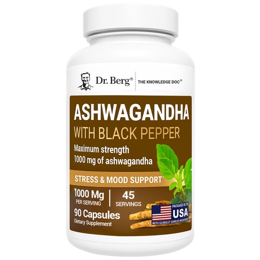 [BRSRMZYPA4IRSYDV] Dr. Berg Ashwagandha Capsules 1000mg - Includes Ashwagandha Root with Black Pepper from Bioperine - Ashwagandha Supplements 90 Capsules
