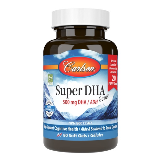 [BRSWIEIYOQABEF3U] Carlson - Super DHA Gems, 500 mg DHA Supplements, 640 mg Fatty Acids, Wild-Caught Norwegian Arctic Fish Oil Concentrate, Sustainably Sourced Nordic Fish Oil Capsules, 60+20 Softgels