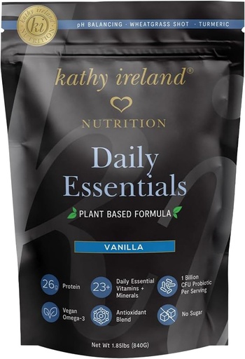 [BRSROAQ7CRYGEHLA] Kathy Ireland Plant-Based Vanilla Protein Powder, 26g Protein, Behe-Carb Meal Ordeztea, Pea, Mung & Fava Bean nahastu Probiotikoekin, Bitaminekin eta Mineralekin, 1,85 lb