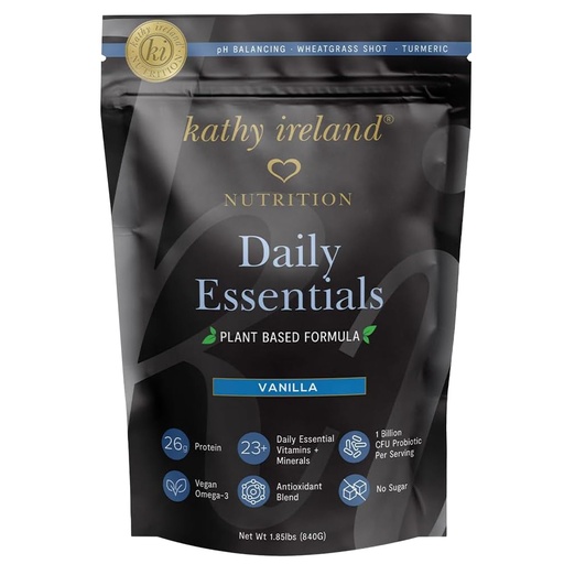 [BRSROAQ7CRYGEHLA] Kathy Ireland Plant-Based Vanilla Protein Powder, 26g Protein, Low-Carb Meal Replacement, Pea, Mung & Fava Bean Blend with Probiotics, Vitamins & Minerals, 1.85 lbs