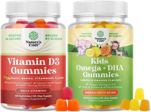 [BRSRMAA2DIHQ4YIZ] 2000IU ile Daily Wellness için D3 Gummies for Daily Wellness, Bone Muscle & Immune Support and Kids DHA Omega 3 Gummies - Fatty Acids Omega 3 6 9 for Brain, Immune Strength & Vision