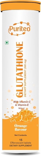 [BRSRA2Y6OF5WAA3D] Glutathione 15 Effervescent Tablets with Vitamin C & E, for Clear Skin & Hydration, No Added Sugar, Orange Flavour - (15 Tablets, Pack of 1)