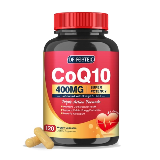 [BRSROAA3CMNBSCQ7] DRFOSTER CoQ10 400mg-High Absorption Coenzyme Q10 Supplements with PQQ, Shilajit & Vitamin E, Powerful Antioxidant for Heart & Brain Health and Energy-Production 120 Veggie Capsules