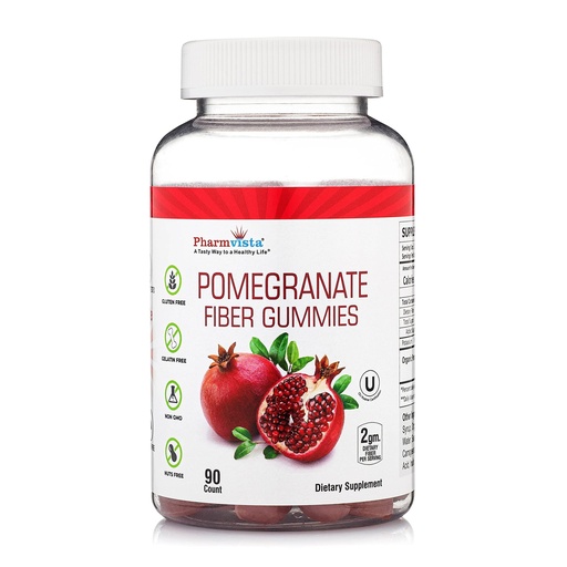 [BRSWGGT4PMCQKYLH] Pharmvista Pomegranate Fiber Gummies for Adults & Kids 100mg - Gluten Free Vegan Pomegranate Supplement Rich in Dietary Fiber Chewables Gummies- 90 Count