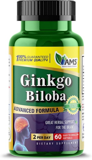 [BRSWGHY6AAIBSDTX] 美国医学与科学 Ginkgo Biloba 60mg(60软胶) QQ 男女大脑助推器 QQ 配有草叶提取器的心灵增强器