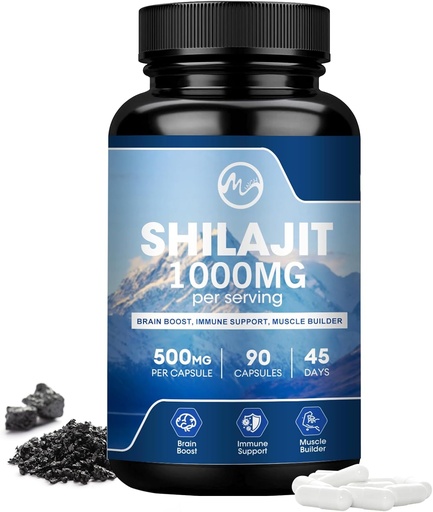 [BRSROBLYBAMRU3A6] Shilajit Supplement, Shilajit Capsules with Fulvic Acid for Men & Women, Shilajit with 85+ Trace Minerals for Energy, Performance & Immune Health | Non-GMO - 90 Capsules