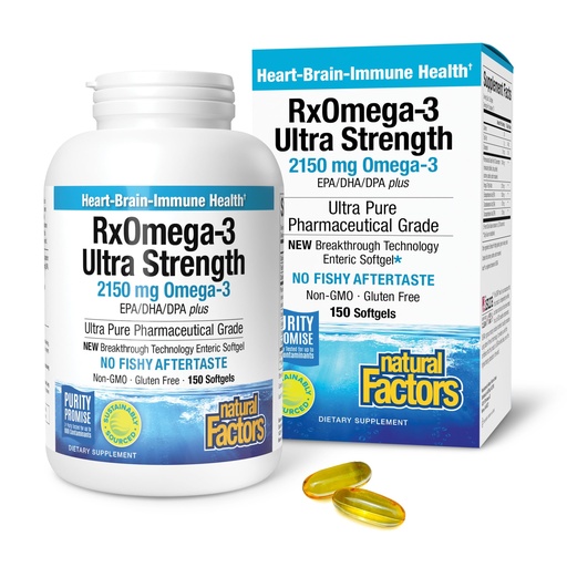[BRSWIZT5CYHWOEQZ] Natural Factors RxOmega-3 Ultra Strength - Brain & Heart Health Support - Eye Health Supplement with EPA & DHA - Supplement with Omega-3 Fatty Acids - 150 Softgels (75 Servings)