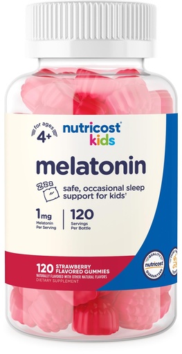 [BRSWYC37OAIB6FD3] Nutricost Kids Melatonin Gummies 1mg, 120 Gummies, Strawberry Flavored