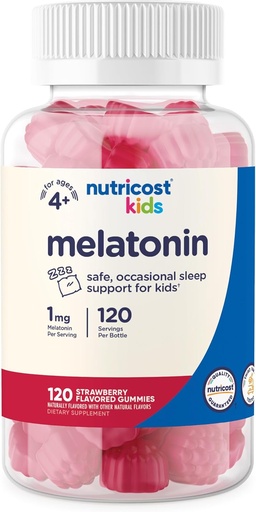 [BRSWYC37OAIB6FD3] Nutricost Kids Melatonin Gummies 1mg, 120 Gummies, Strawberry Flavored