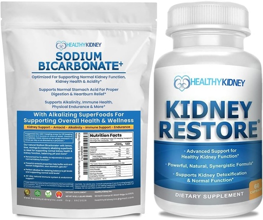[BRSRAGQLOV7R6G35] Kidney Restore Organic Sodium Bicarbonate Alkaline Supplement 1LB Cleanse 60 Caps Bundle – Supports Kidney Health, Neutralizes Stomach Acid, Alkaline Superfoods, Immune Support, Antacid & Vitamins f