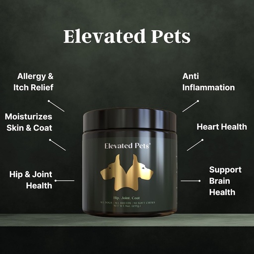 [BRSRMHT3AEJQKH3F] Ultra-Healthy Omega 3 Fish Oil Treats w/MSM, Glucosamine, Chondroitin, EPA/DHA for Dogs: Elevated Pets Fish Oil, Turmeric & Joint Supplement + Allergy Chews - Ultimate Dog Vitamin Supplement