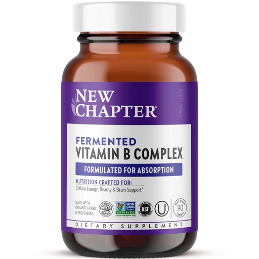 [BRSW2FIZCR5R6CTH] New Chapter Vitamin B Complex, Fermented Vitamin B Complex, USDA Organic, ONE Daily for Cellular Energy + Brain + Beauty, 100% Vegan, Gluten-Free - 90 Count
