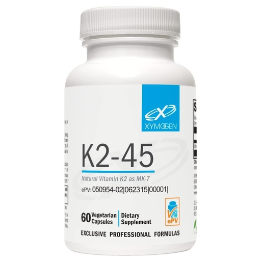 [BRSWIZDQAIIQKHY3] XYMOGEN K2-45 - Bone & Cardiovascular Support - 45 mcg Vitamin K2 - Bioavailable Natto-Derived Vitamin K - Vegetarian, Gluten-Free, Non-GMO - 60 Capsules