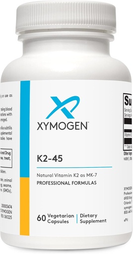[BRSWIZDQAIIQKHY3] XYMOGEN K2-45 Vitamin K - Vitamin K2 MK-7 Derived from Non-GMO Soybeans - The Most Bioavailable Form of K2 Available - Supports Cardiovascular + Bone Health (60 Capsules)