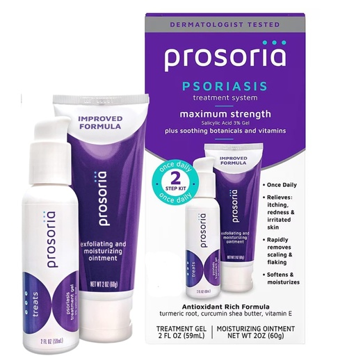 [BRSWGZIRCQCAOEL2] Prosoria Treatment System Single Kit – 2oz | Powerful Psoriasis Relief with Salicylic Acid, Turmeric, Shea Butter & Vitamins | Gel & Ointment for Scaling, Flaking, Dryness, Itching & Redness Relief