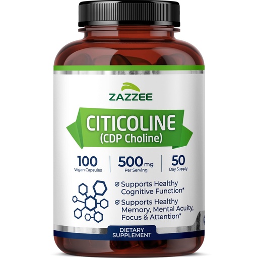[BRSWGYYCCENRSDLV] Zazzee Extra Strength Citicoline, 500 mg per Serving, 100 Vegan Capsules, Superior CDP Choline Form, 100% Vegetarian and Pharmaceutical Grade, 50-Day Supply, All-Natural and Non-GMO