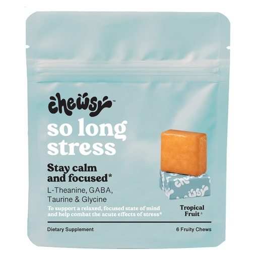 [BRSROY34DEAQ23LL] Chewsy So Long Stress, Calm Fruity Chews, Stay Calm & Focused. w/L-theanine, Amino Acid, GABA, Glycine, Tyrosine, Taurine & Magnesium. Non-GMO and Gluten-Free. Tropical Fruity Chews, 6-Day Supply