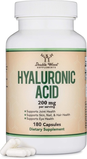 [BRSWYZT5CEFQAHLV] Hyaluronic Acid Supplements -180 Capsules (Enhances Effects of Hyaluronic Acid Serum for Face) 200mg Per Serving for Skin and Face Aging Support (Acido Hialuronico) Gluten Free by Double Wood
