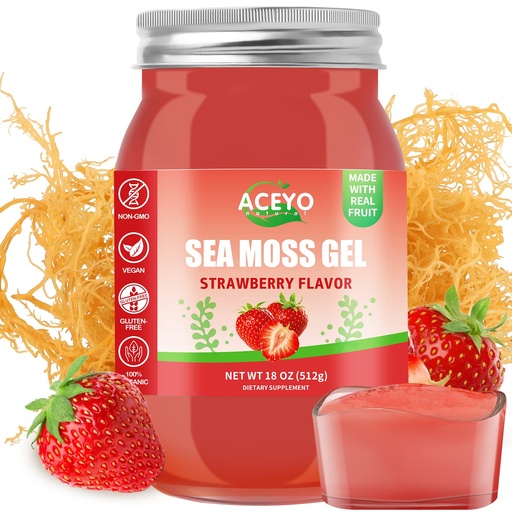 [BRSRMADRC57RYA33] (18 OZ) Irish Sea Moss Gel Raw Vegan Strawberry Flavor 102 Vitamins and Minerals Wild Harvested Non-GMO Immune Defense Booster Thyroid Digestive Support