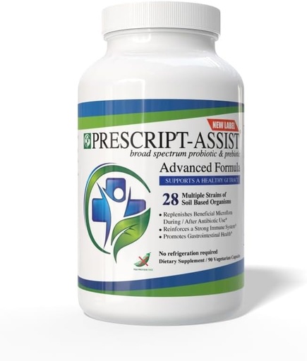 [BRSWIHTROEAWEELU] Prescript-Assist Prescipt-Assist Prebiotics & Probiotika för Digestive & Immune Health. 28 Stammar jordbaserade mikroflora - Vegan, stöder muskelåterhämtning och tarmhälsa, 90 kapslar