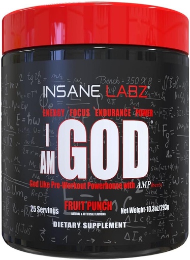 [BRSWGBD7B4GRQ3T2] Insane Labz naiz God Pre Workout, High Stim Pre Workout Powder, Creatine eta DMAE bitartrate-rekin kargatuta AMPiberry, Energy Focus Endurance Muscle Growth, 25 Srvgs, Fruit Punch