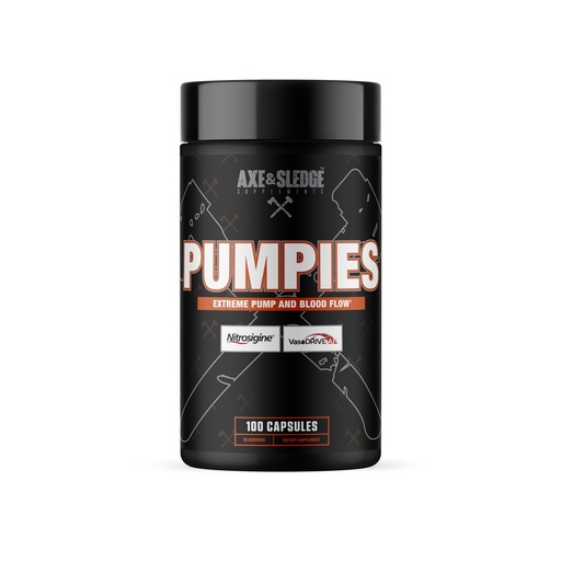 [BRSW2BIPPMARYE32] Axe & Sledge PUMPIES Nitric Oxide Booster | Supports Muscle Pumps, Blood Flow, Vascularity & Performance | 100 Capsules, 20 Servings