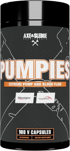 [BRSW2BIPPMARYE32] Axe & Sledge doplňky PUMPIES Oxid dusnatý Booster s VasoDrive- AP a nitrosigine, zvýšení čerpadla, výkon a zotavení, 20 Služeb, 100 Kapsle