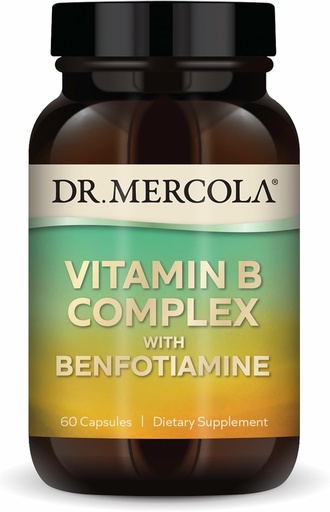 [BRSWGYYTOIIRACA3] Komplex vitaminu B Dr. Mercola s benfotiaminem - podporuje buněčné, mozkové a imunitní zdraví - Non- GMO, gluten- Free & Soy- Free - 60 Kapsle (30 Služební)