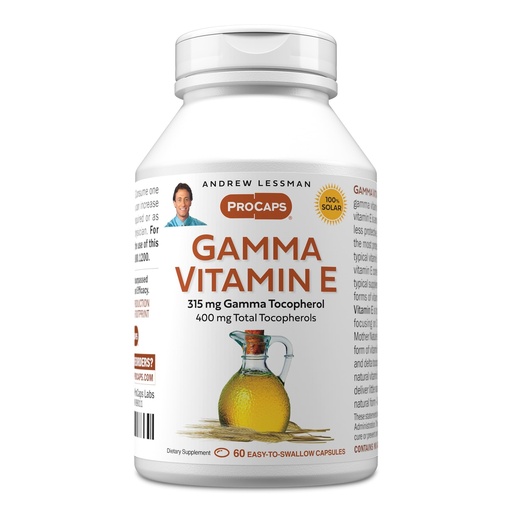 [BRSWI2YBA54WIET4] ANDREW LESSMAN Gamma Vitamin E 60 Softgels - 315 mg Gamma Tocopherol, Protective Vitamin E. Four Forms of Natural Tocopherols with Ahiflower Oil. Powerful Anti-oxidant. No Synthetic Forms