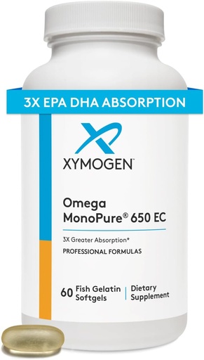 [BRSRMGQTCIJWCF3J] XYMOGEN Omega MonoPure 650 EC - Omega-3 Fish Oil Supplements for Women & Men - with EPA, DHA & DPA - Smaller Softgels with 3X Greater Absorption - Support a Healthy Heart & Cognition (120 Softgels)